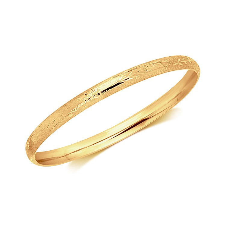 14k Yellow Gold Dome Style Children's Bangle with Diamond Cuts-1