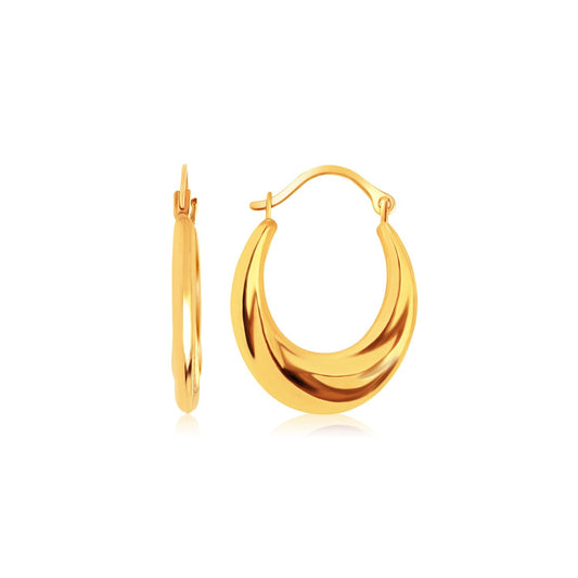 14k Yellow Gold Graduated Oval Hoop Earrings-0