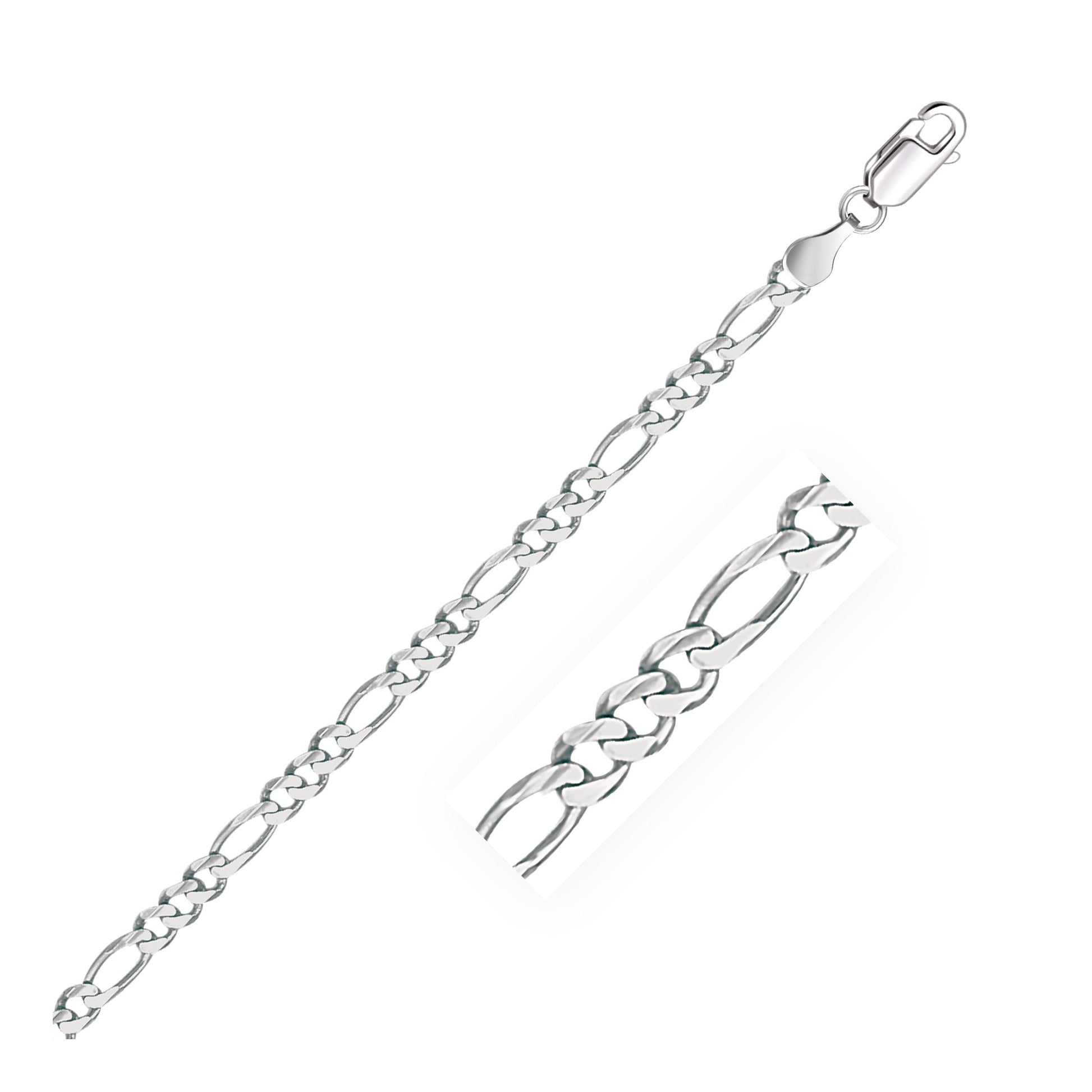 3.8mm 14k White Gold Solid Figaro Bracelet-0