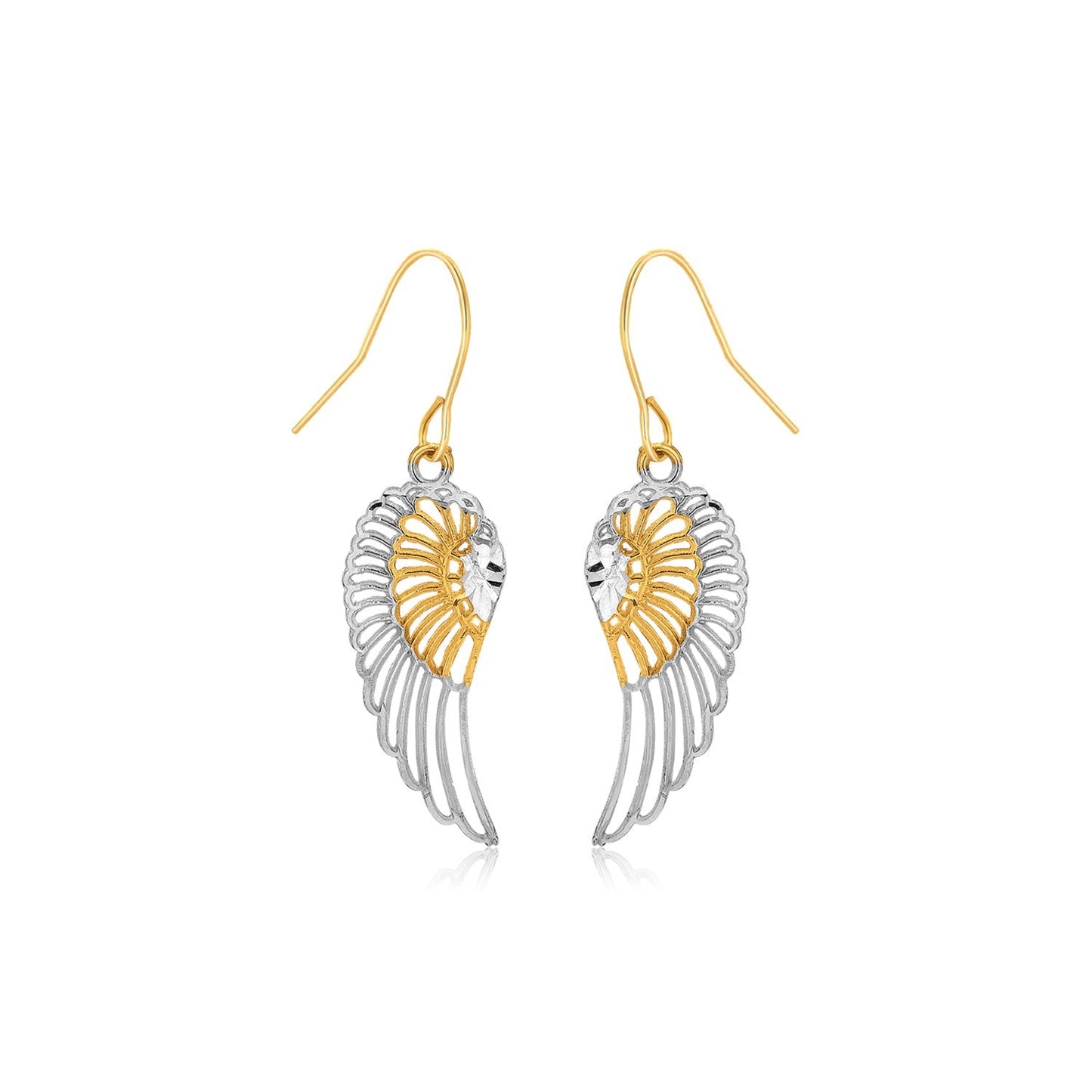 Two-Tone Wing Drop Earrings in 10K Gold-0
