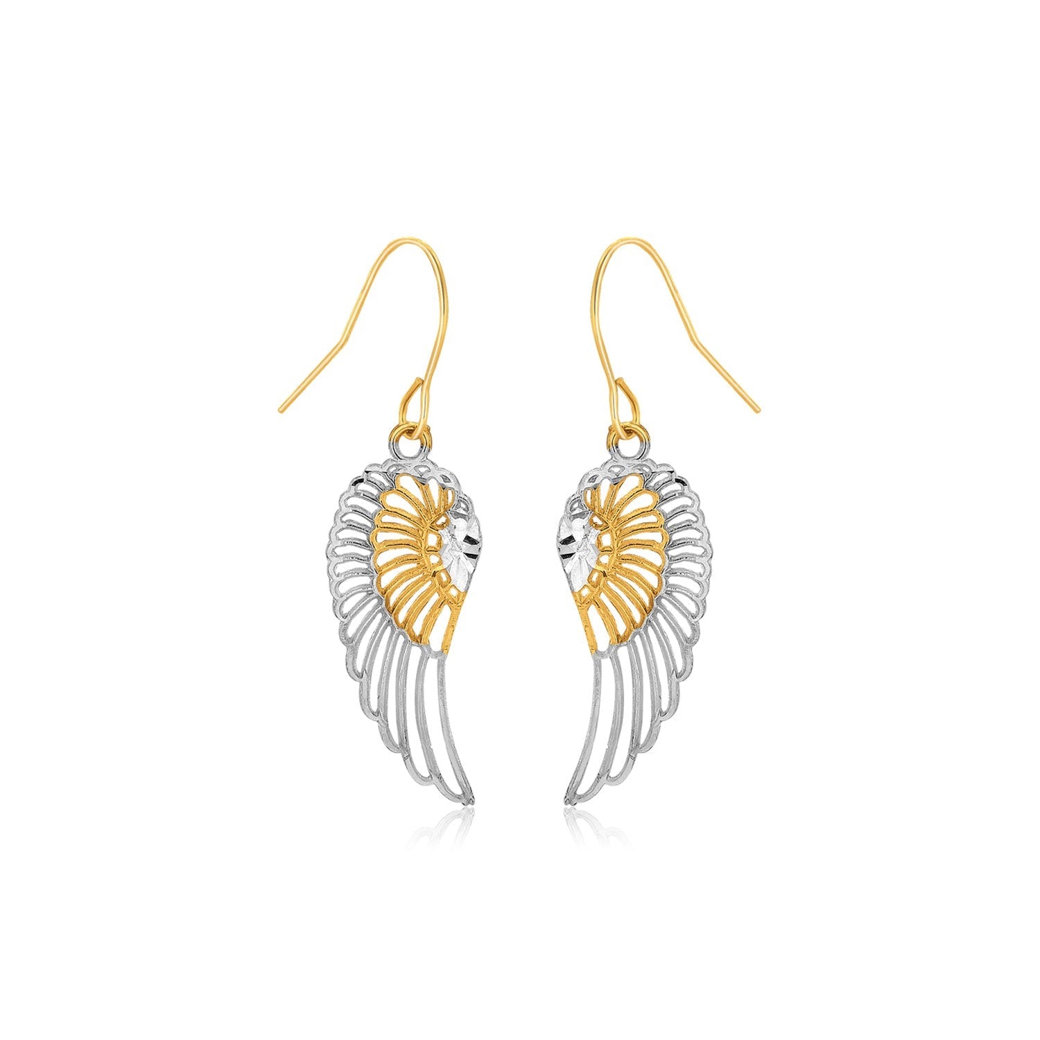 Two-Tone Wing Drop Earrings in 10K Gold-0
