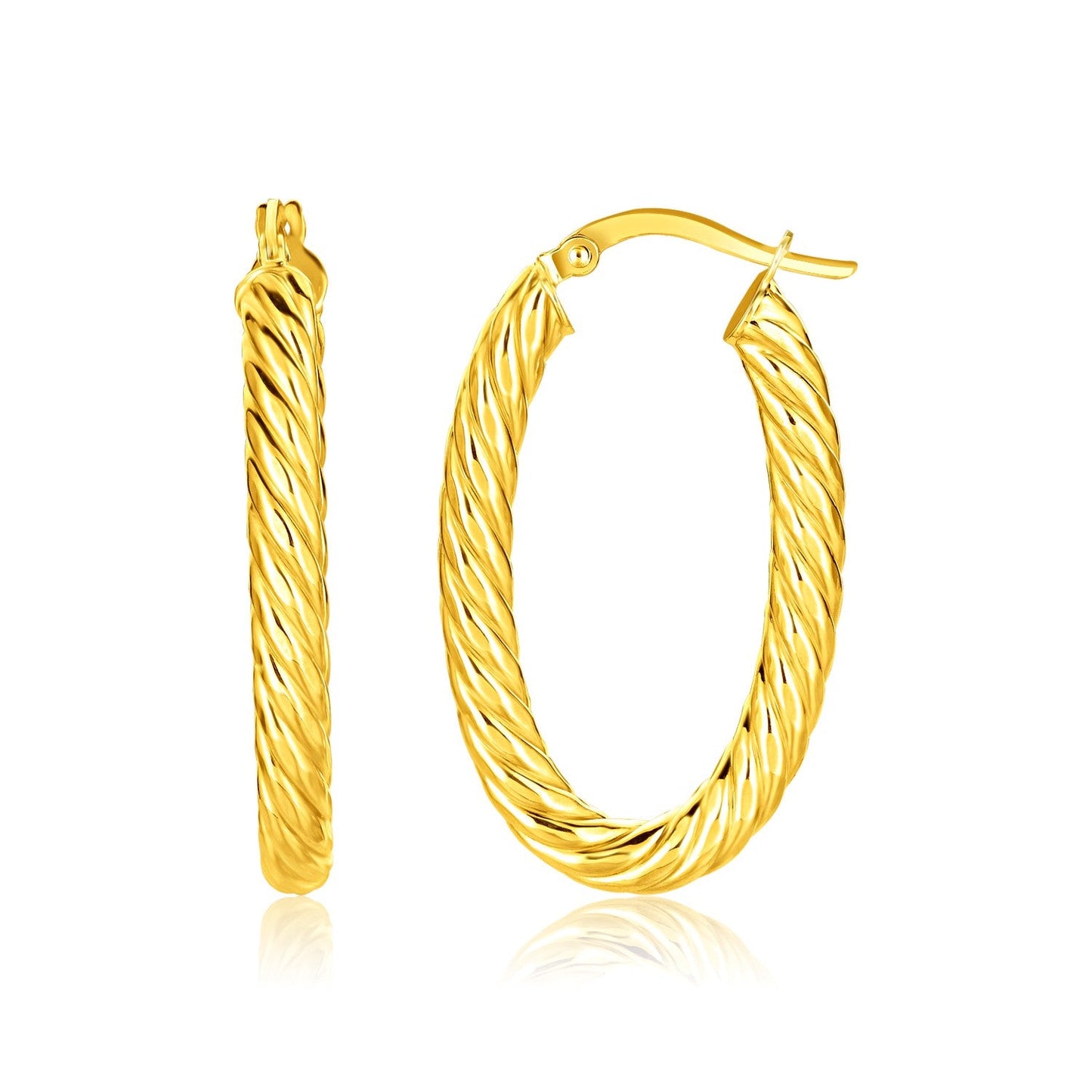 14k Yellow Gold Twisted Cable Oval Hoop Earrings-0
