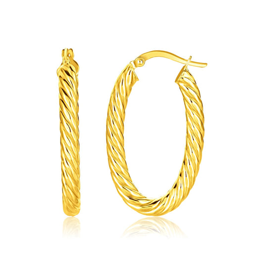 14k Yellow Gold Twisted Cable Oval Hoop Earrings-0