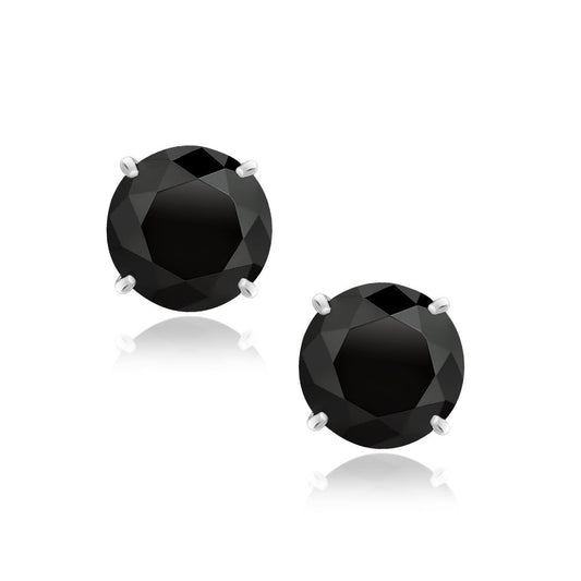 14k White Gold 8.0mm Round Black CZ Stud Earrings-0