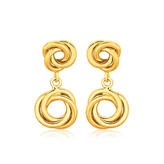 14k Yellow Gold Love Knot Stud Earrings with Drops-0