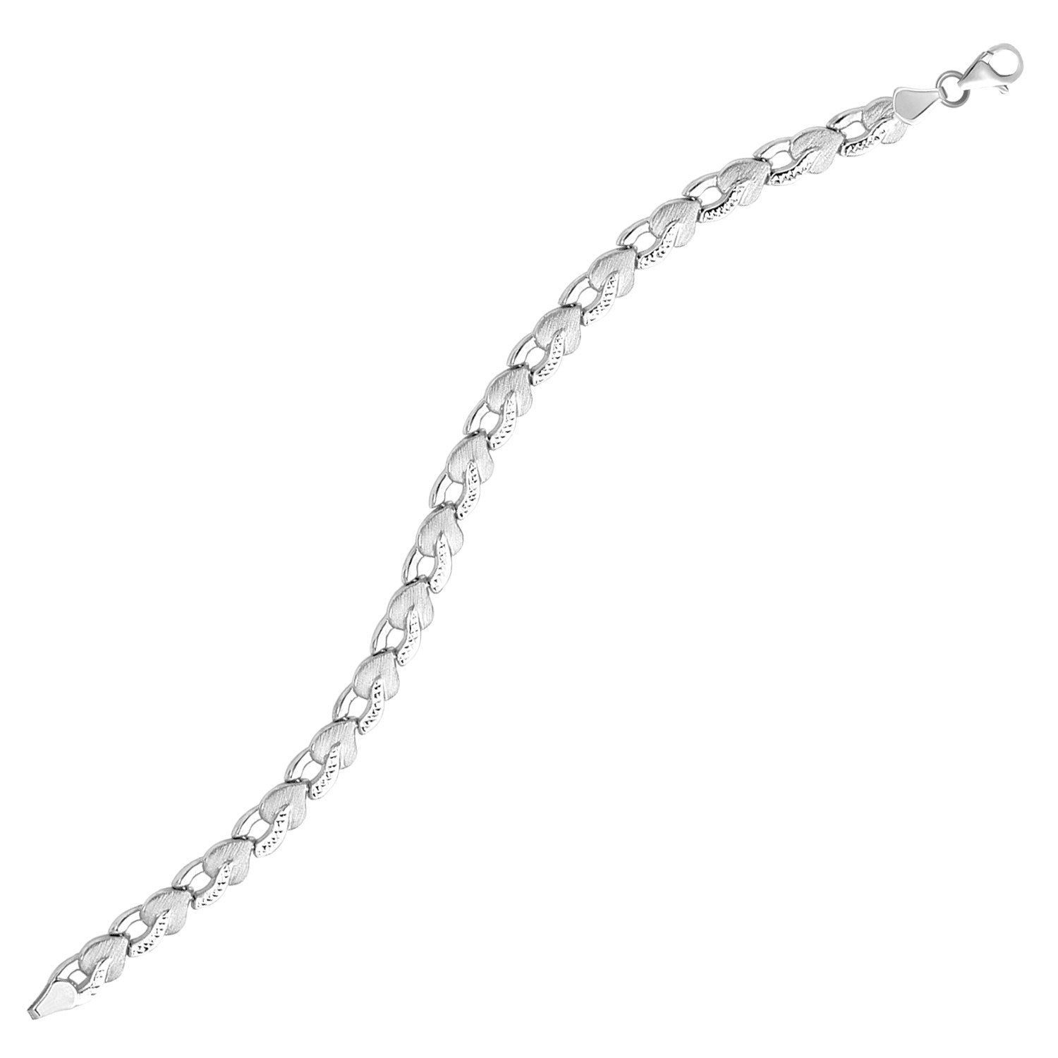 14k White Gold Heart Shape Textured Bracelet-0