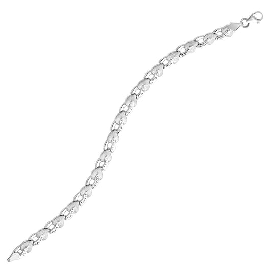14k White Gold Heart Shape Textured Bracelet-0
