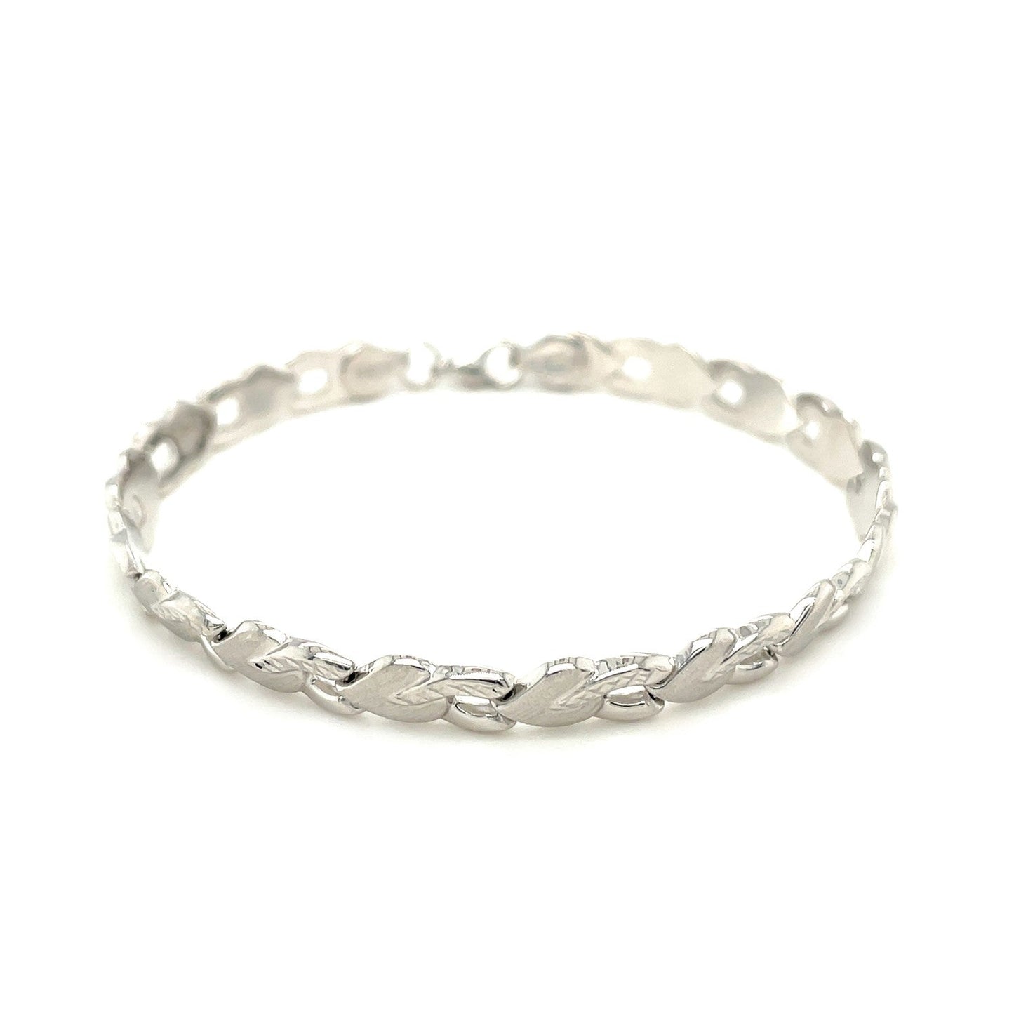 14k White Gold Heart Shape Textured Bracelet-1
