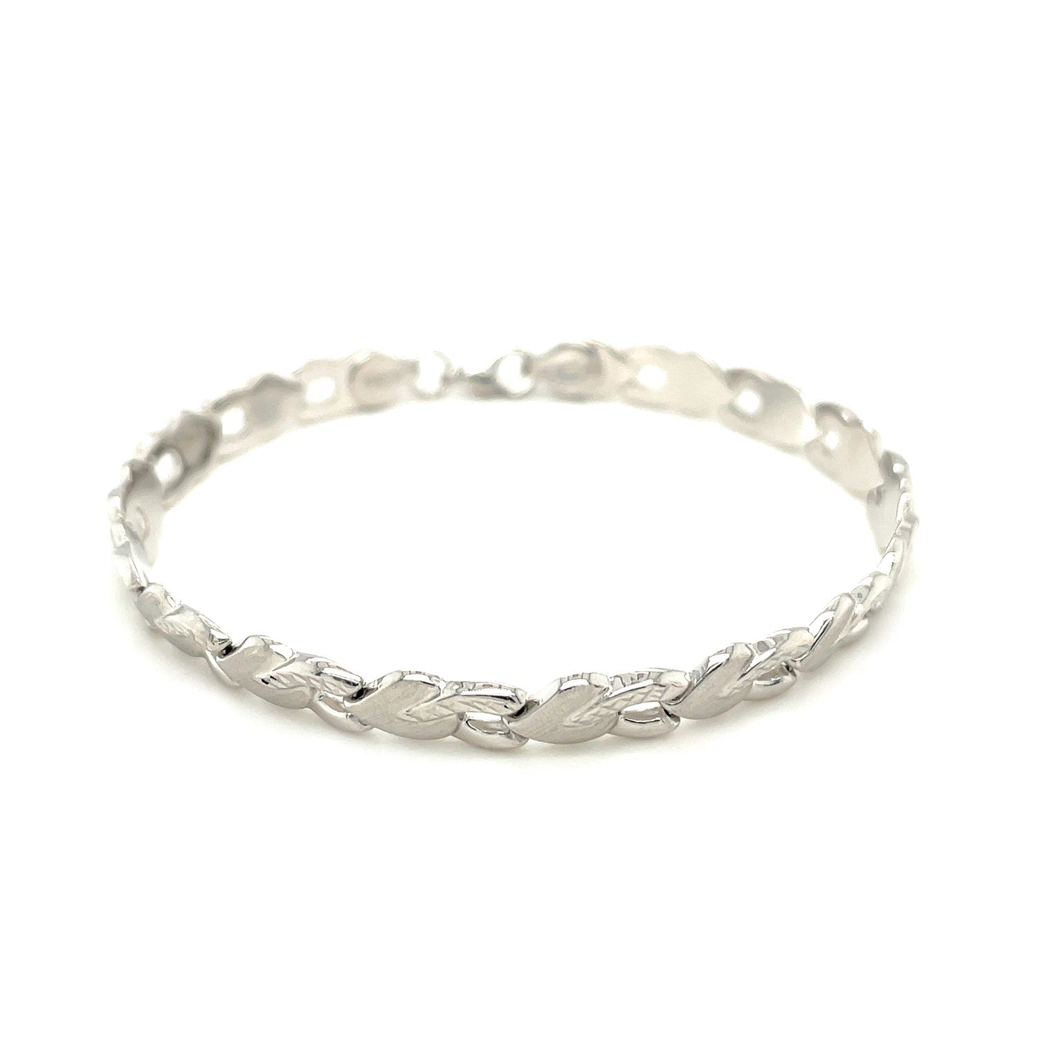 14k White Gold Heart Shape Textured Bracelet-1