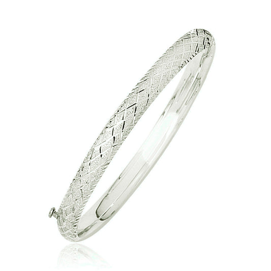 14k White Gold Diamond Carved Bangle (6.0 mm)-0