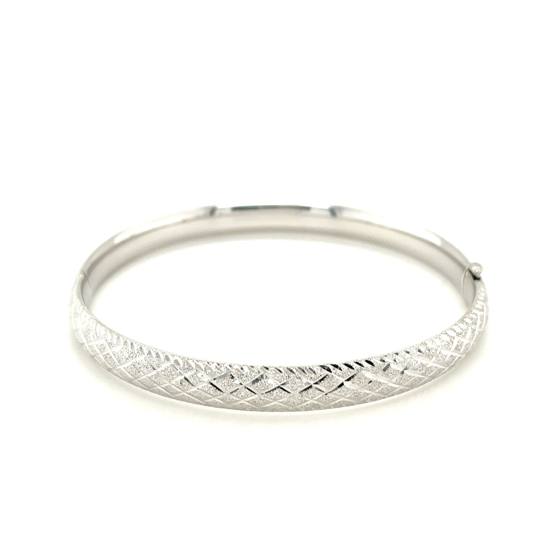 14k White Gold Diamond Carved Bangle (6.0 mm)-1