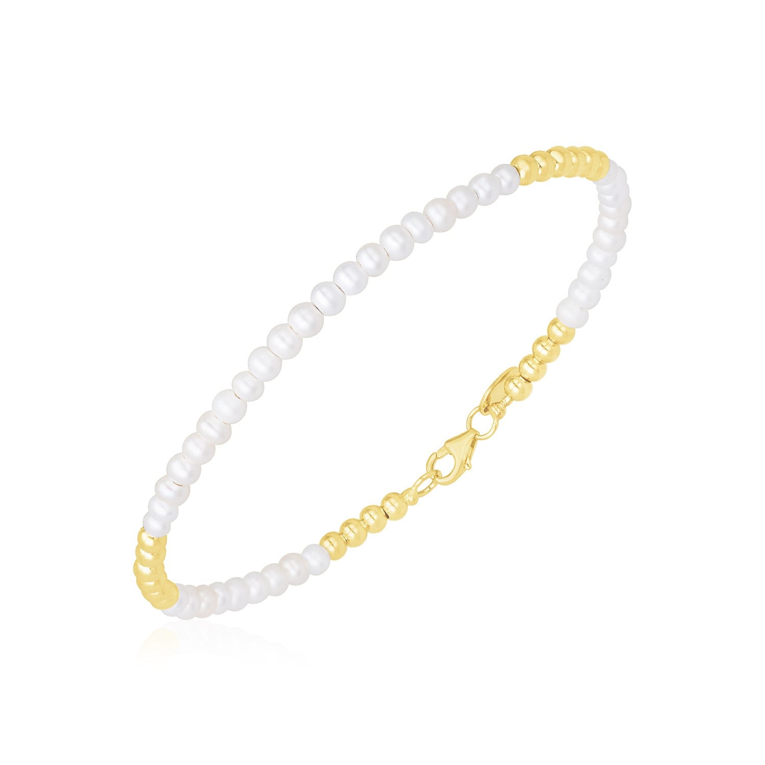 14k Yellow Gold High Polish Freshwater Pearl Pallina Bead Bracelet-0