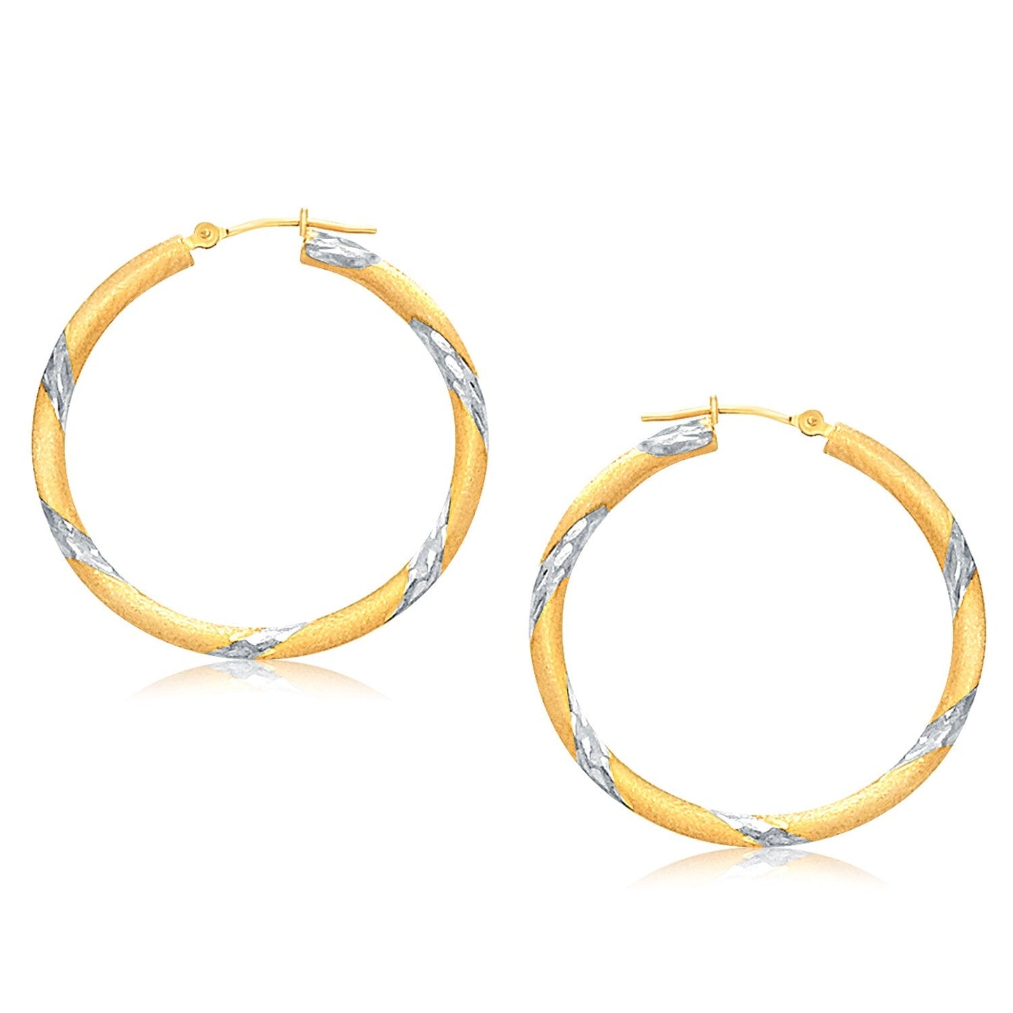 14k Two Tone Gold Polished Hoop Earrings (30 mm)-0