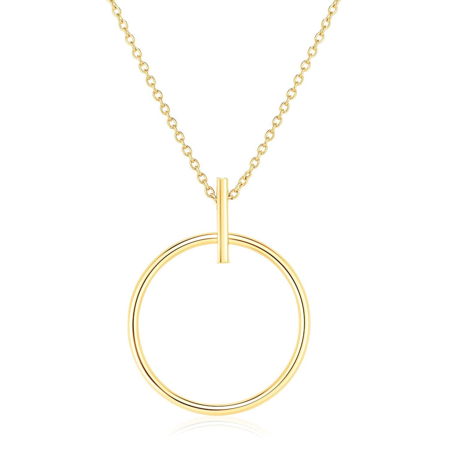 14k Yellow Gold 17 inch Necklace with Polished Ring Pendant-0