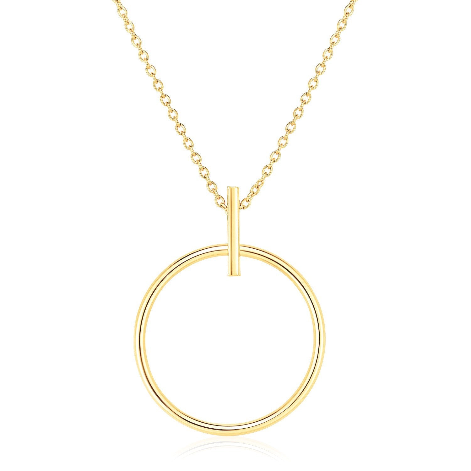 14k Yellow Gold 17 inch Necklace with Polished Ring Pendant-0