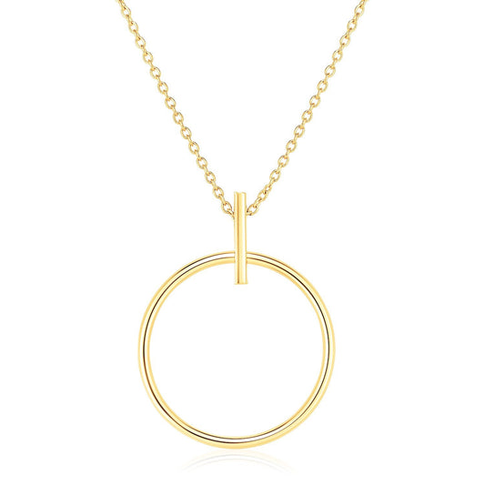 14k Yellow Gold 17 inch Necklace with Polished Ring Pendant-0