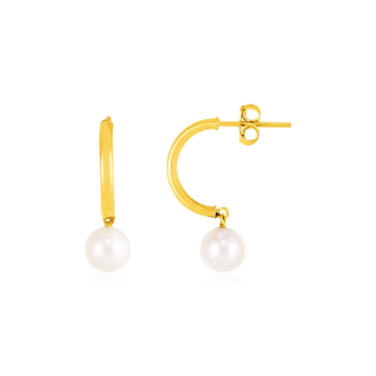 14k Yellow Gold Half Hoop Earrings with Pearls-0