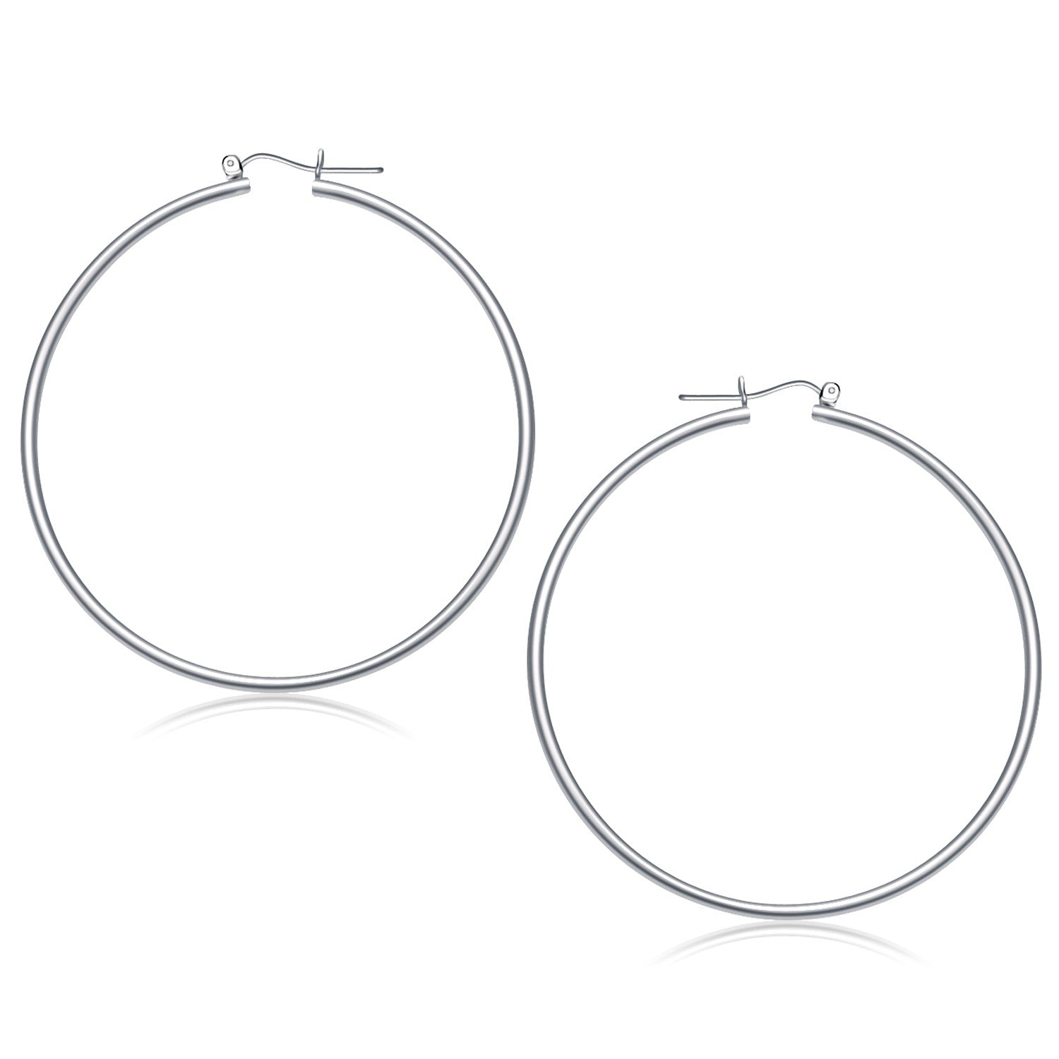 14k White Gold Polished Hoop Earrings (60 mm)-0