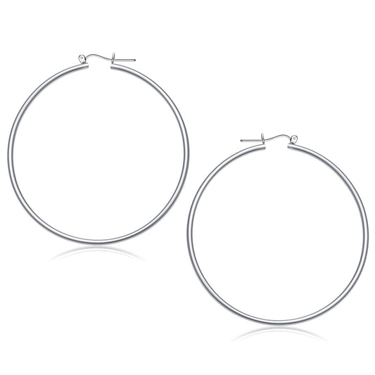 14k White Gold Polished Hoop Earrings (60 mm)-0