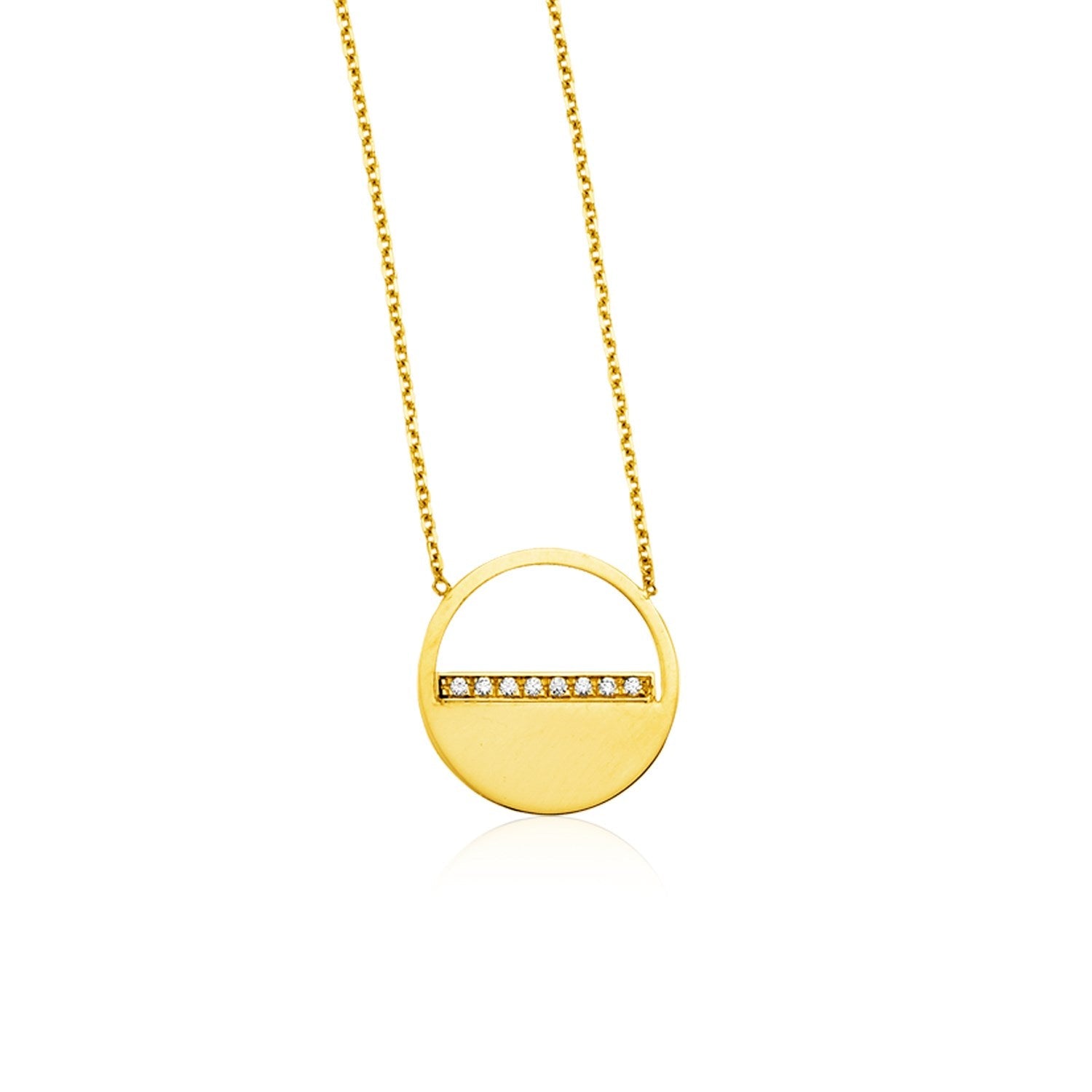 14k Yellow Gold Circle Necklace with Diamonds-0