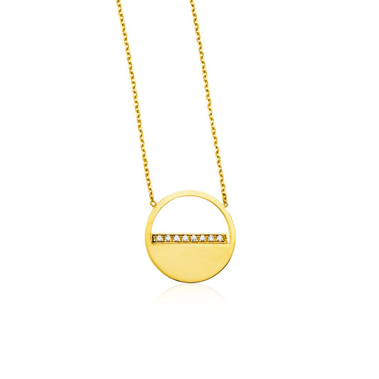 14k Yellow Gold Circle Necklace with Diamonds-0
