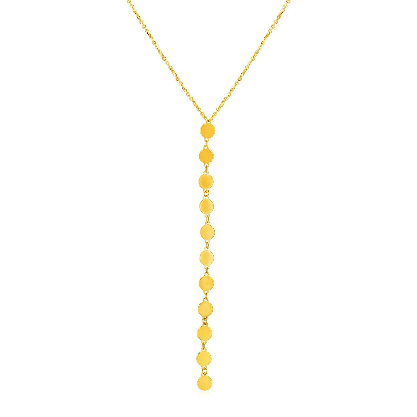 14k Yellow Gold Lariat Style Necklace with Disks-0