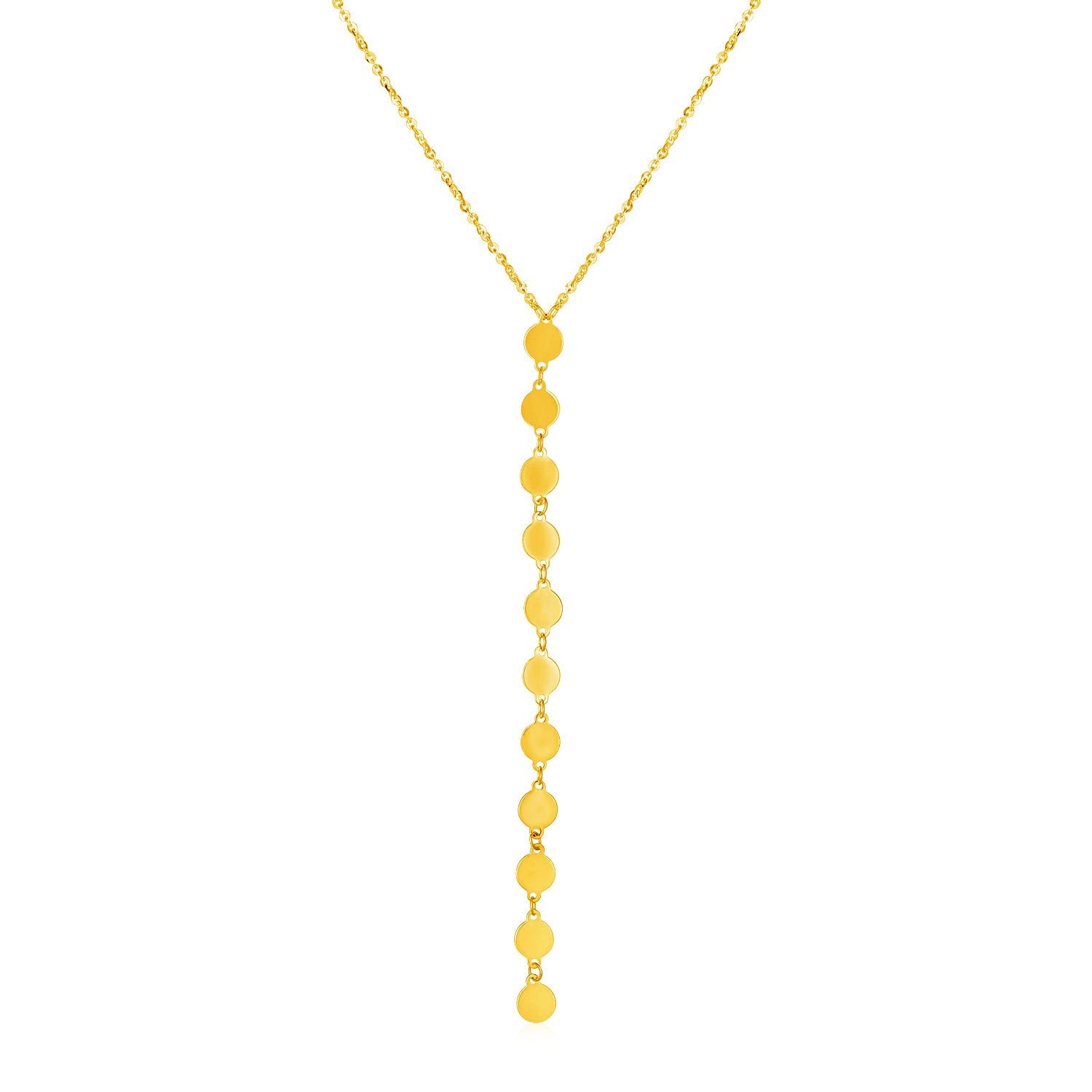 14k Yellow Gold Lariat Style Necklace with Disks-0