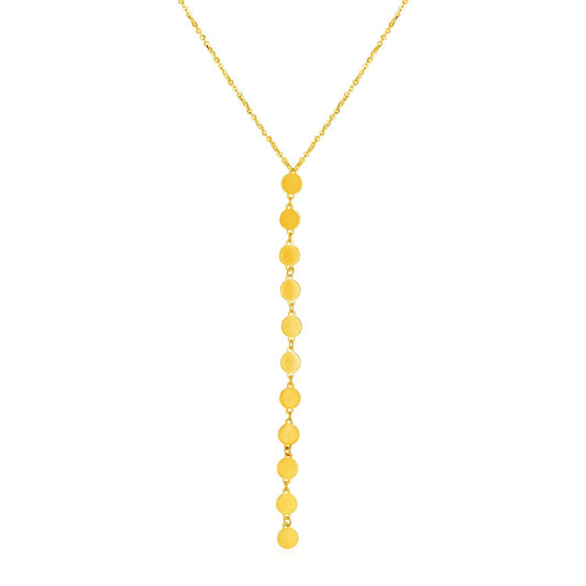 14k Yellow Gold Lariat Style Necklace with Disks-0