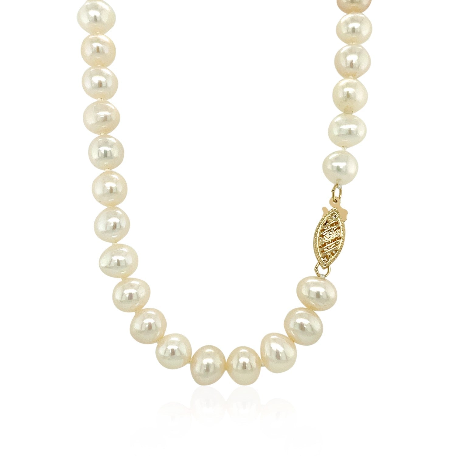 14k Yellow Gold Necklace with White Freshwater Cultured Pearls (6.0mm to 6.5mm)-2