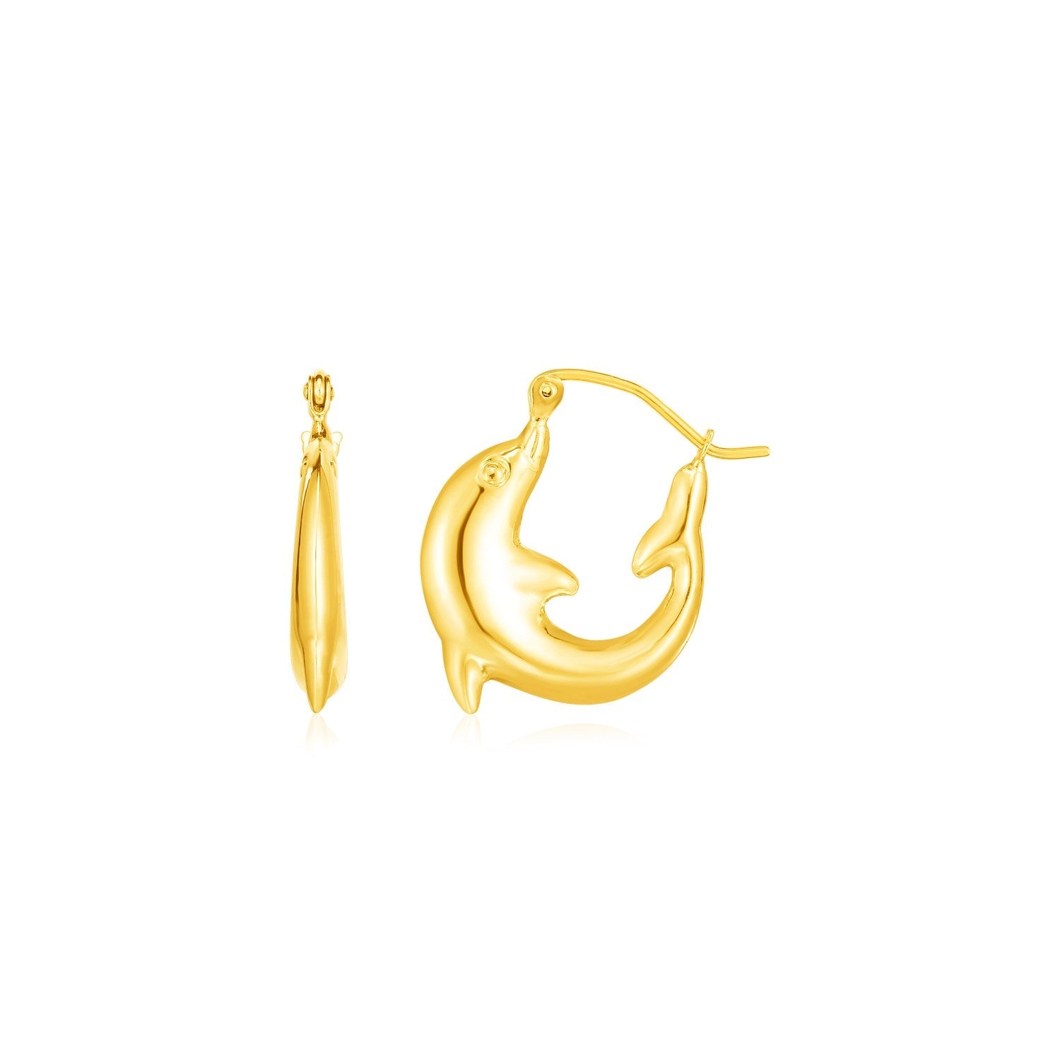14K Yellow Gold Dolphin Hoop Earrings-0