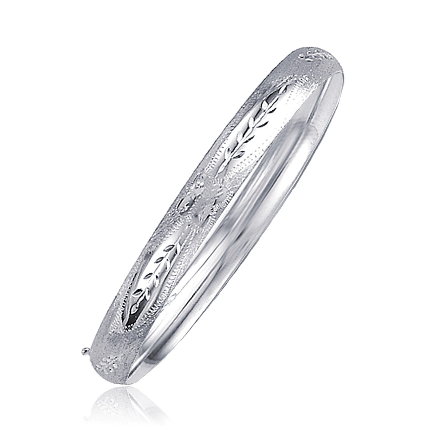 Classic Floral Carved Bangle in 14k White Gold (6.0mm)-0