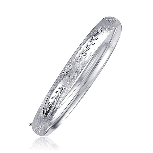 Classic Floral Carved Bangle in 14k White Gold (6.0mm)-0
