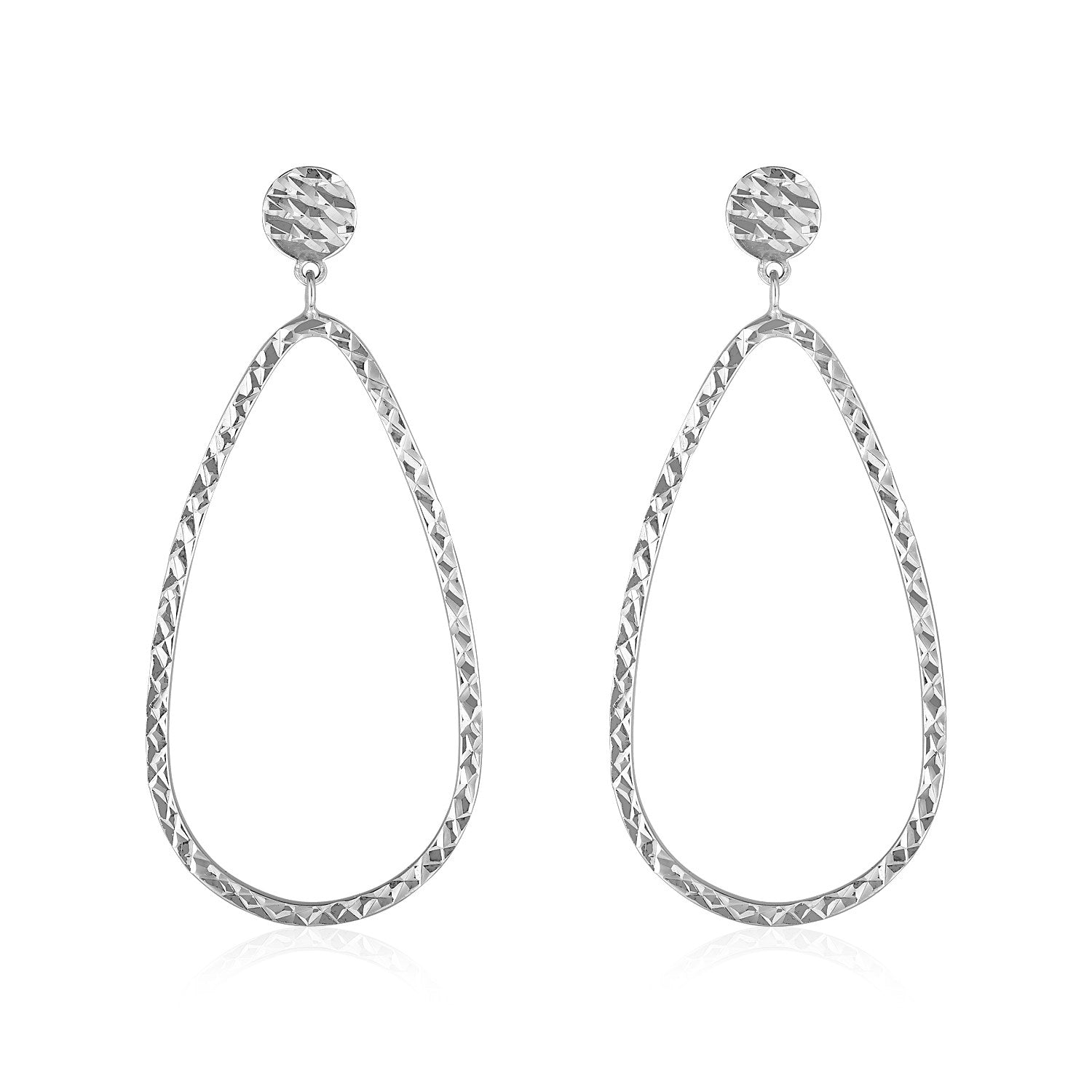 14k White Gold Textured Teardrop Motif Post Earrings-0