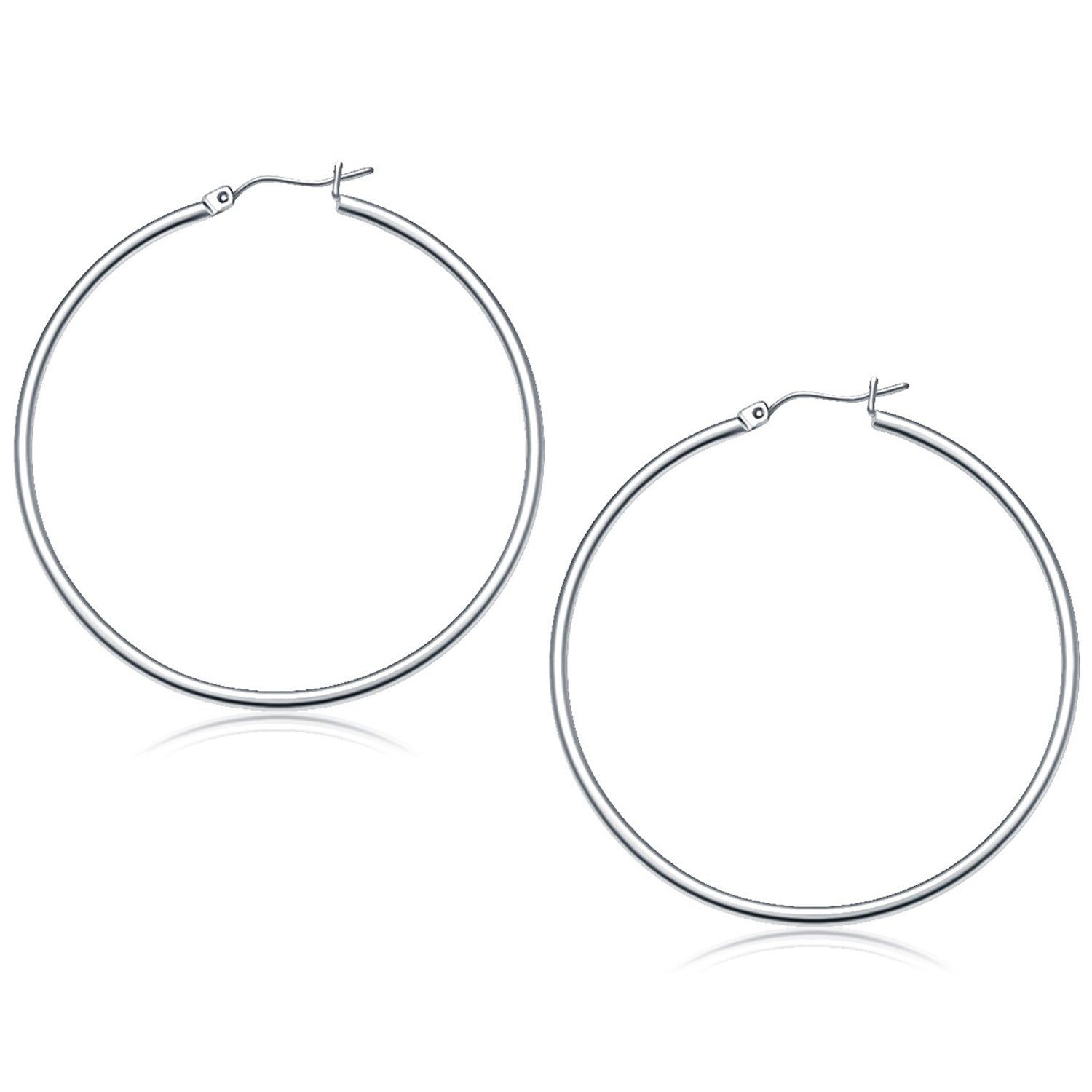 14k White Gold Polished Hoop Earrings (50 mm)-0