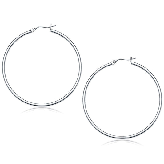 14k White Gold Polished Hoop Earrings (50 mm)-0