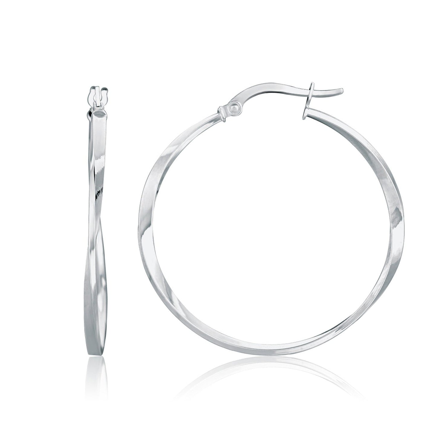 14k White Gold Mobius Twisted Hoop Earrings-0