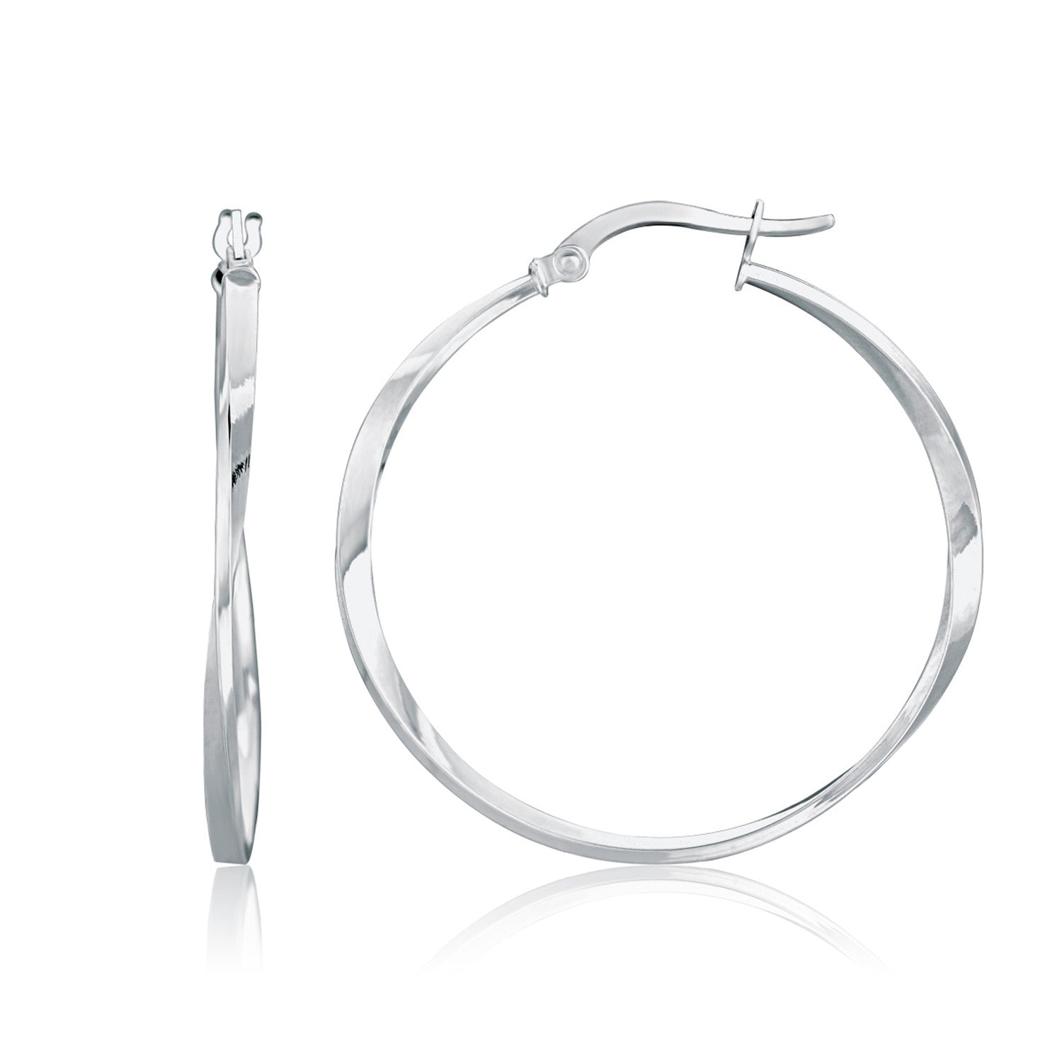 14k White Gold Mobius Twisted Hoop Earrings-0