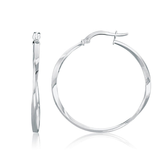 14k White Gold Mobius Twisted Hoop Earrings-0
