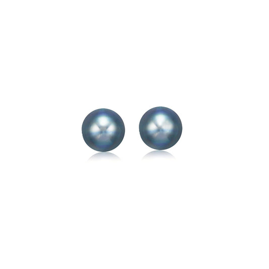 14k Yellow Gold Cultured Black Pearl Stud Earrings (7.0 mm)-0