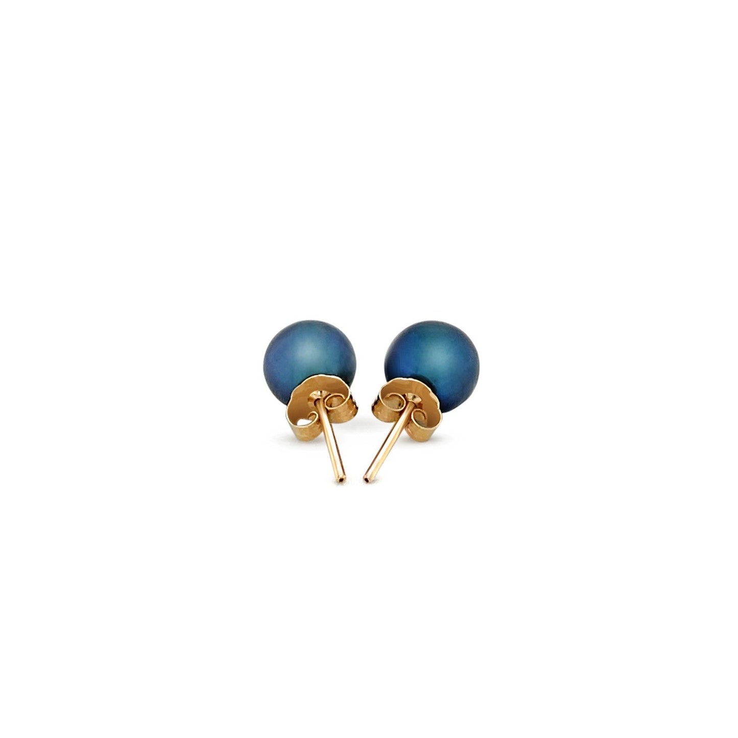 14k Yellow Gold Cultured Black Pearl Stud Earrings (7.0 mm)-1