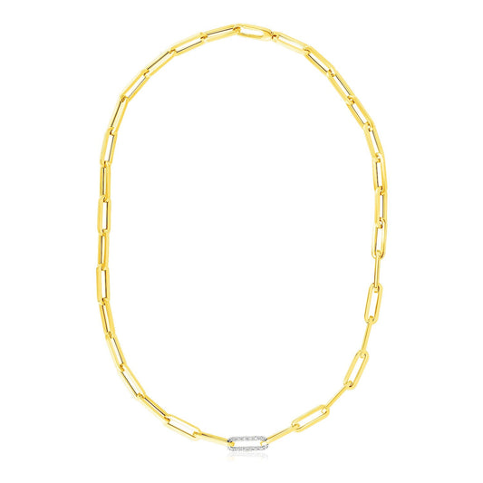 14k Yellow Gold Paperclip Chain Necklace with Diamond Link-0