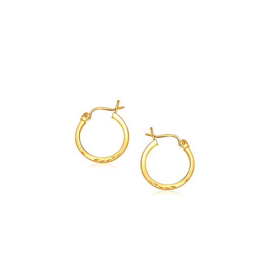 14k Yellow Gold Slender Hoop Earring with Diamond-Cut Finish (15mm Diameter)-0