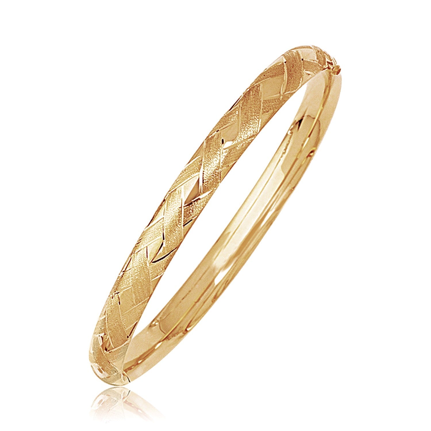 14k Yellow Gold Domed Bangle with a Weave Motif-0