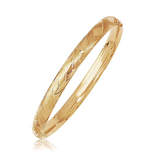 14k Yellow Gold Domed Bangle with a Weave Motif-0