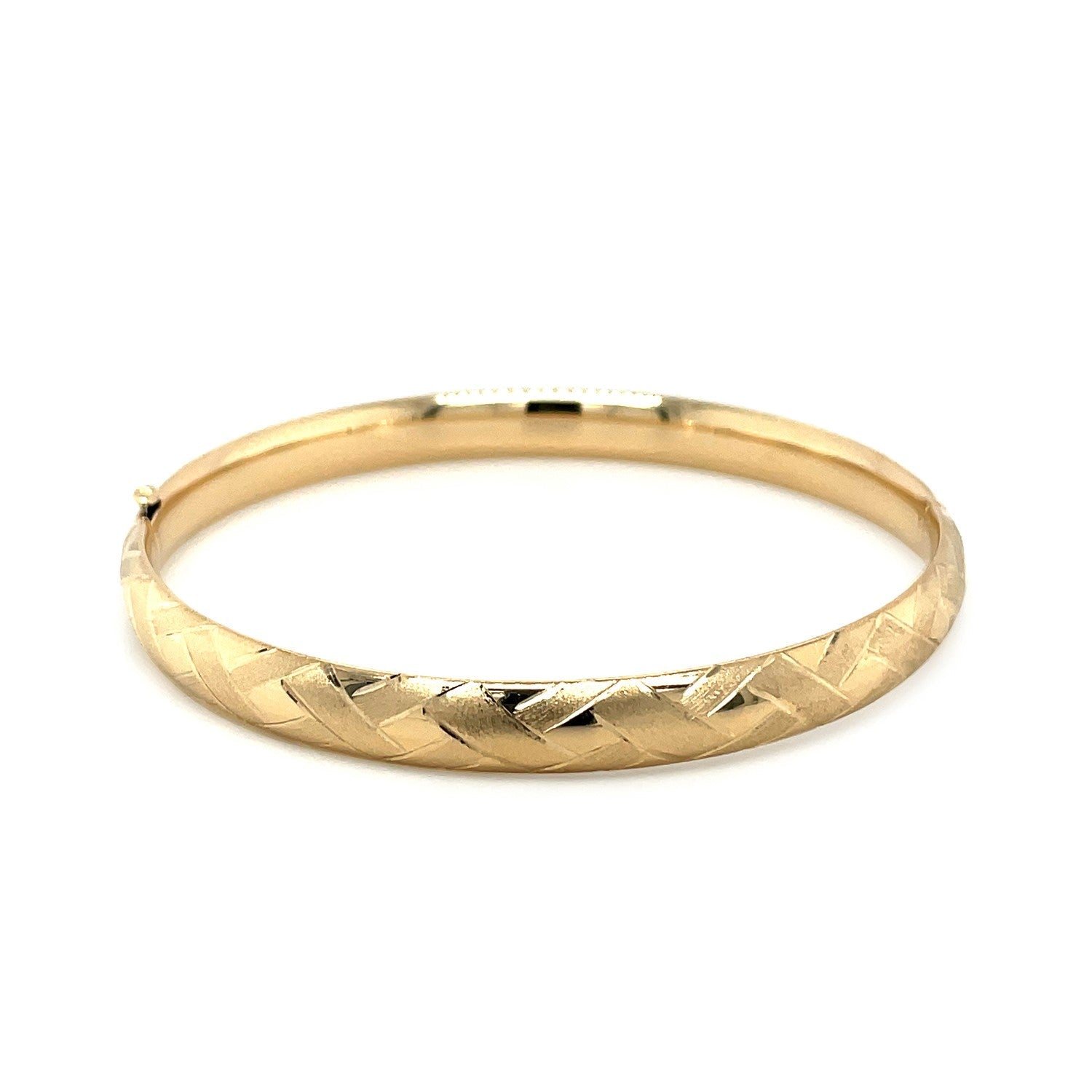 14k Yellow Gold Domed Bangle with a Weave Motif-1