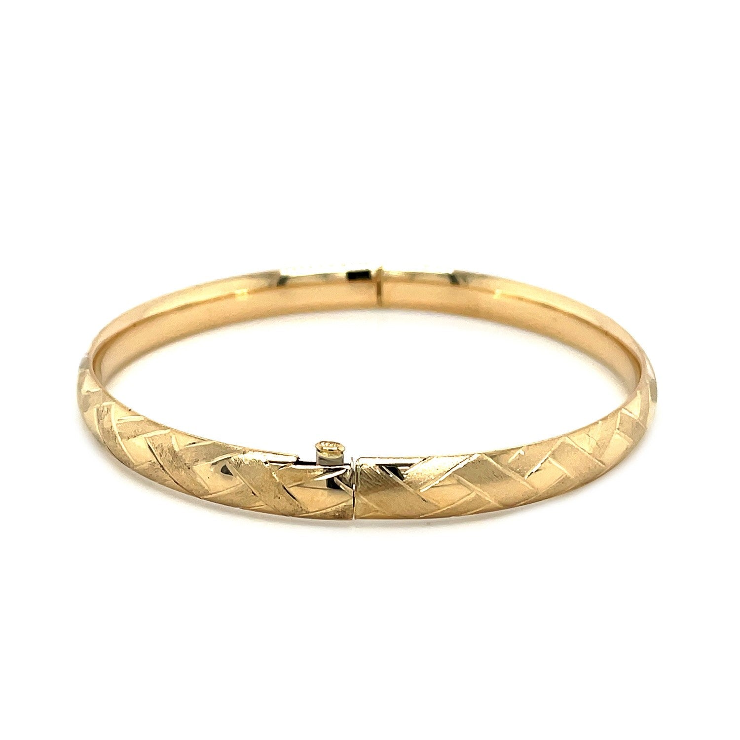 14k Yellow Gold Domed Bangle with a Weave Motif-2