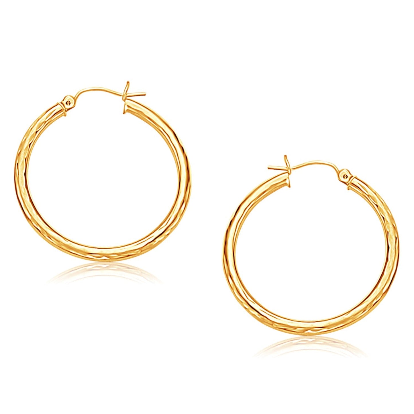 14k Yellow Gold Hoop Earring with Diamond-Cut Finish (30 mm Diameter)-0