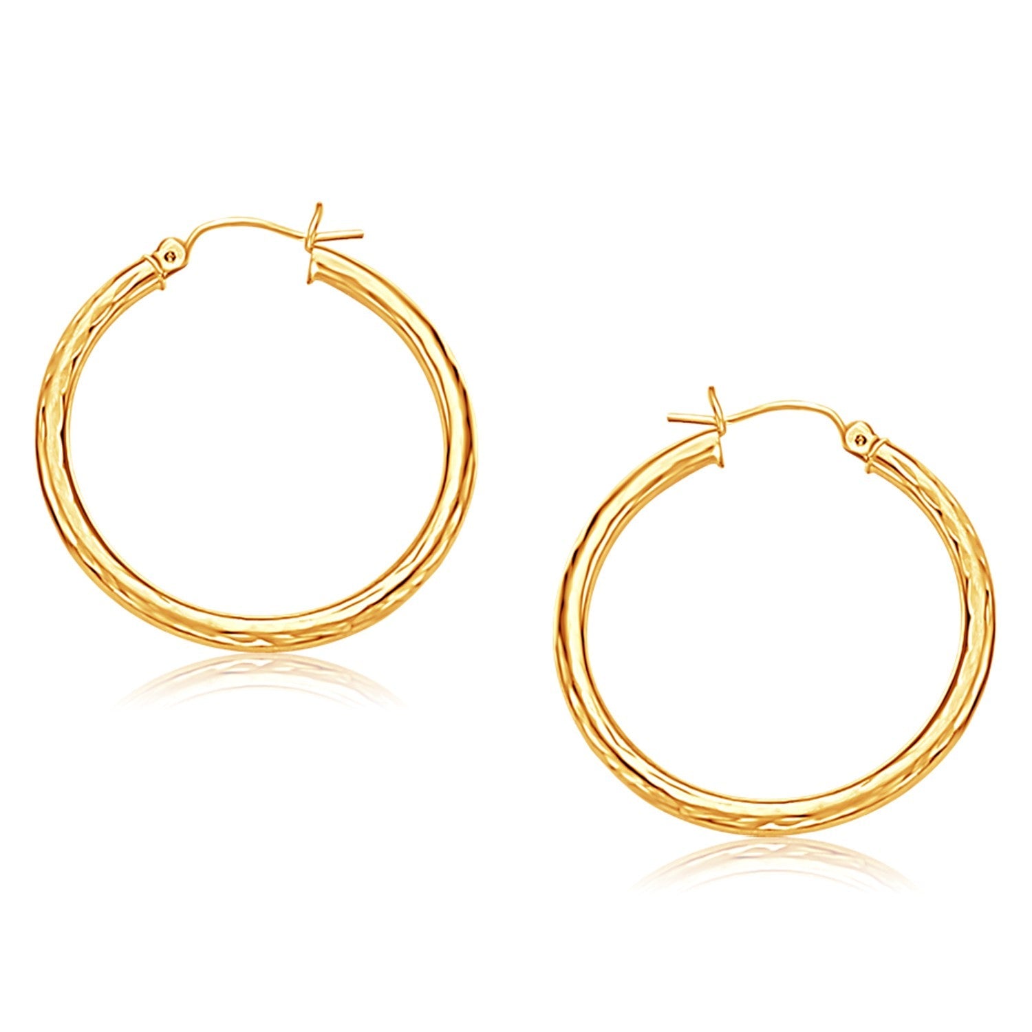 14k Yellow Gold Hoop Earring with Diamond-Cut Finish (30 mm Diameter)-0