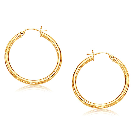 14k Yellow Gold Hoop Earring with Diamond-Cut Finish (30 mm Diameter)-0