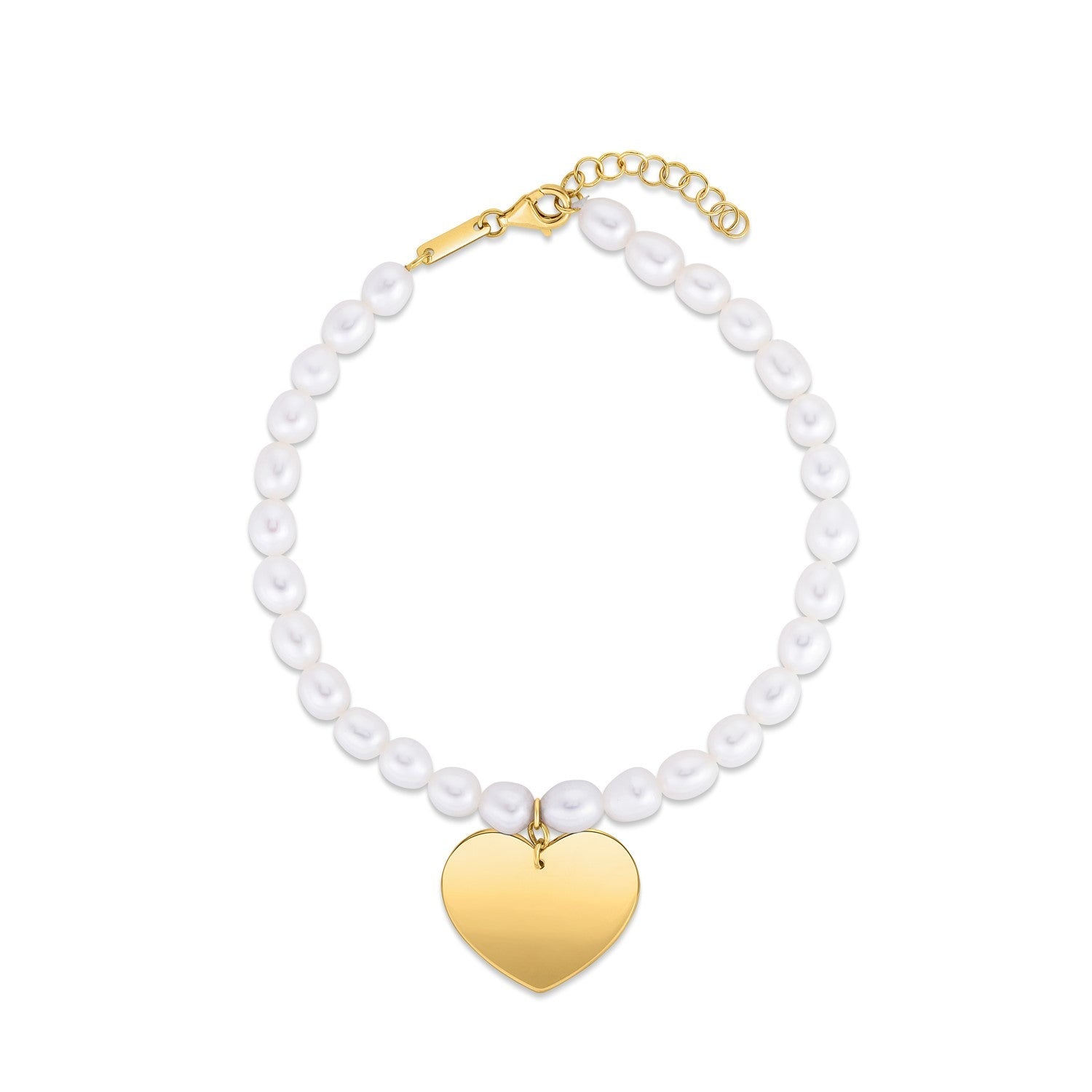 14k Yellow Gold Pearl Heart Charm Bracelet-1